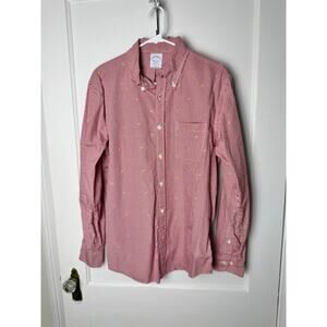 Brooks Brothers Regent Fit Red Gingham Plaid Golden Retriever Button Shirt M